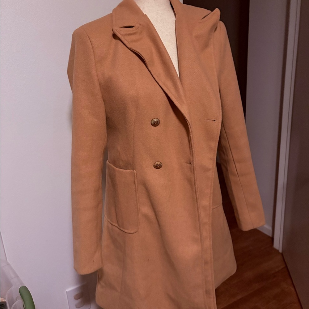 Women's Tan Double-Breasted Coat
